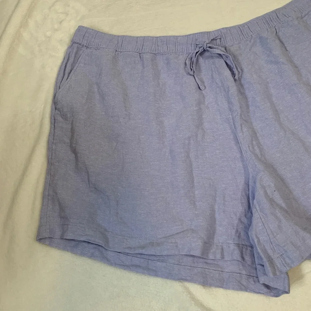 NEW TAHARI Linen Shorts Women's 3X‎ Light Purple Drawstring Elastic Waist Casual
